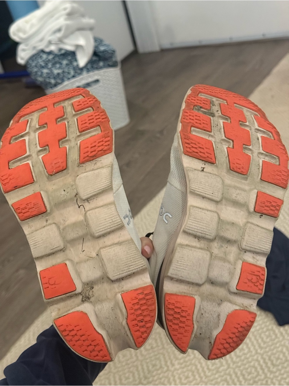 On Running White and Coral Performance Running Shoes - Picture 4 of 5